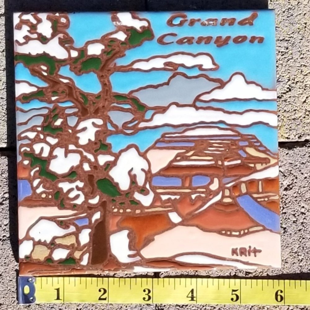 1995 Vintage Earthtones™ Grand Canyon Art Tile | KRIT | Fred harvey price tag